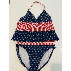 Ocean Pacific Two Piece Tankini Swimsuit Stars Stripes Girls Extra Large (14-16)